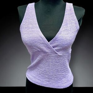 Forever 21 vintage y2k light purple sparkle v neck tank sz L EUC stretchy knit